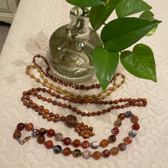 Set of Four Rust and Tan Tone Bead Necklaces - Picture 1 of 11